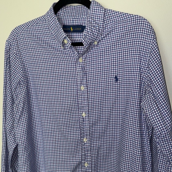 Ralph Lauren Purple Plaid Button Up Mens Med 100% Cotton Professional Work EUC - Picture 3 of 14